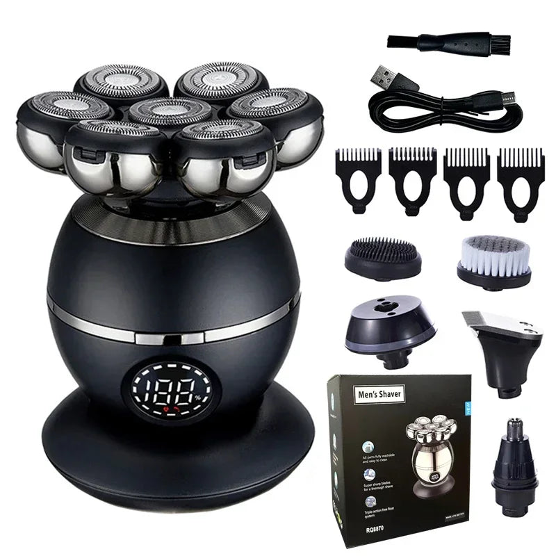 Newest 5-in-1 Electric Shaver 7D Floating Cutter Head Bald Hair Clipper Wireless Charging Men Nose Trimmer Electric Beard Razor