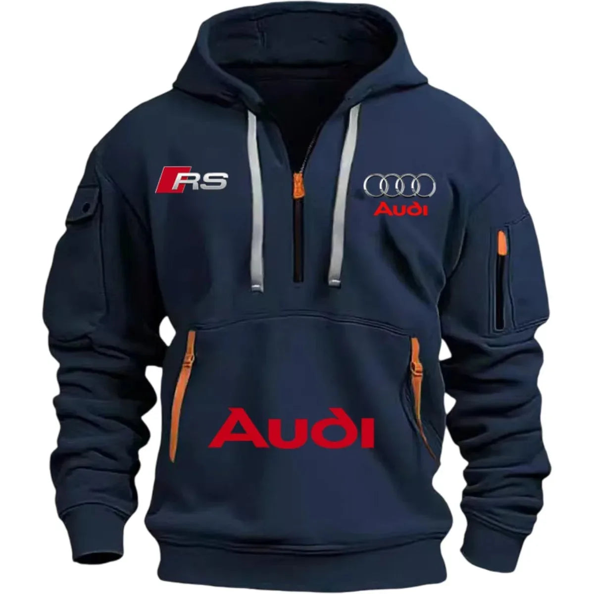 Audi 2026 Autumn/Winter New Men's Outdoor Leisure Sport Coat (with Hood Design) Printed Style - Mid-Sleeve Zippered Hooded Coat
