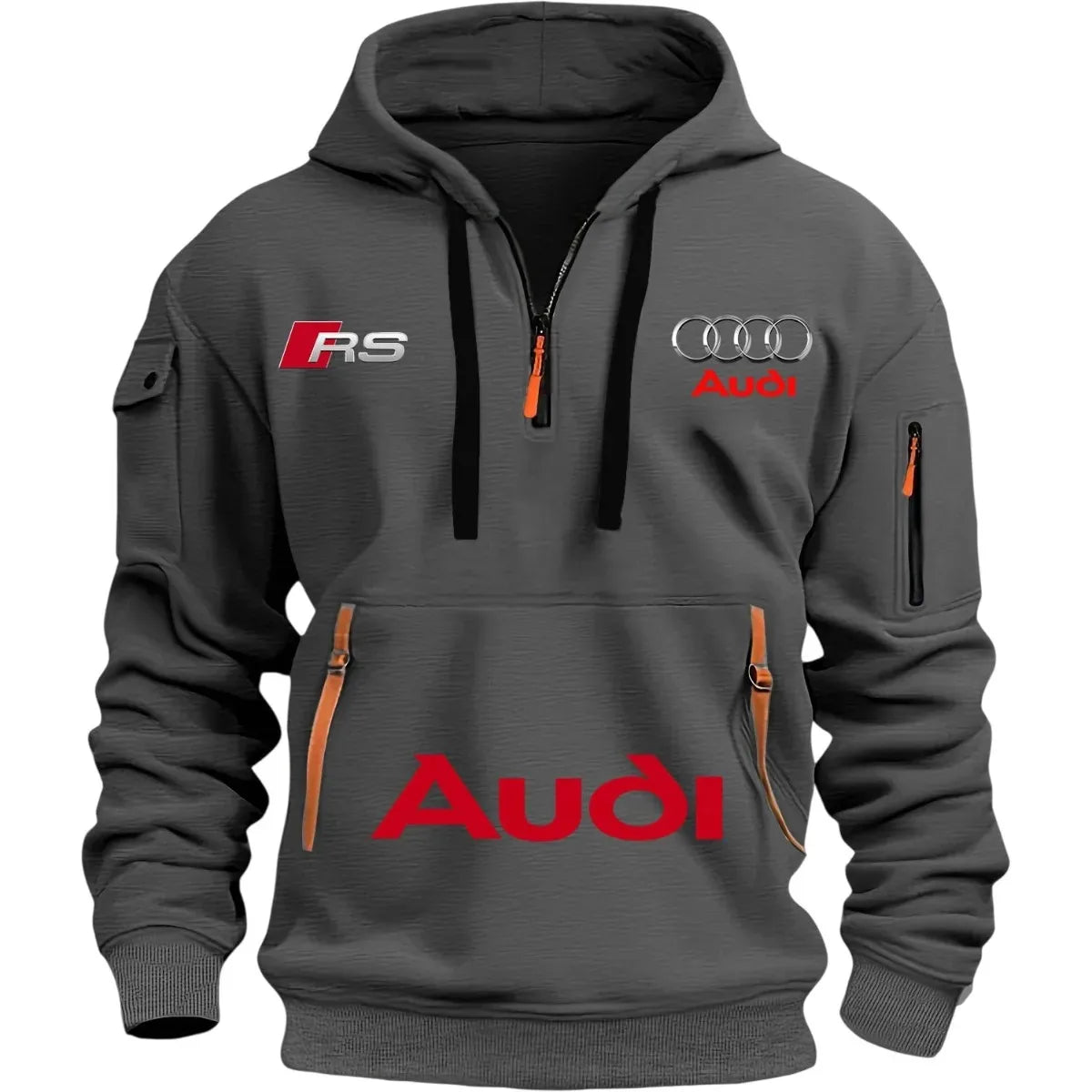 Audi 2026 Autumn/Winter New Men's Outdoor Leisure Sport Coat (with Hood Design) Printed Style - Mid-Sleeve Zippered Hooded Coat