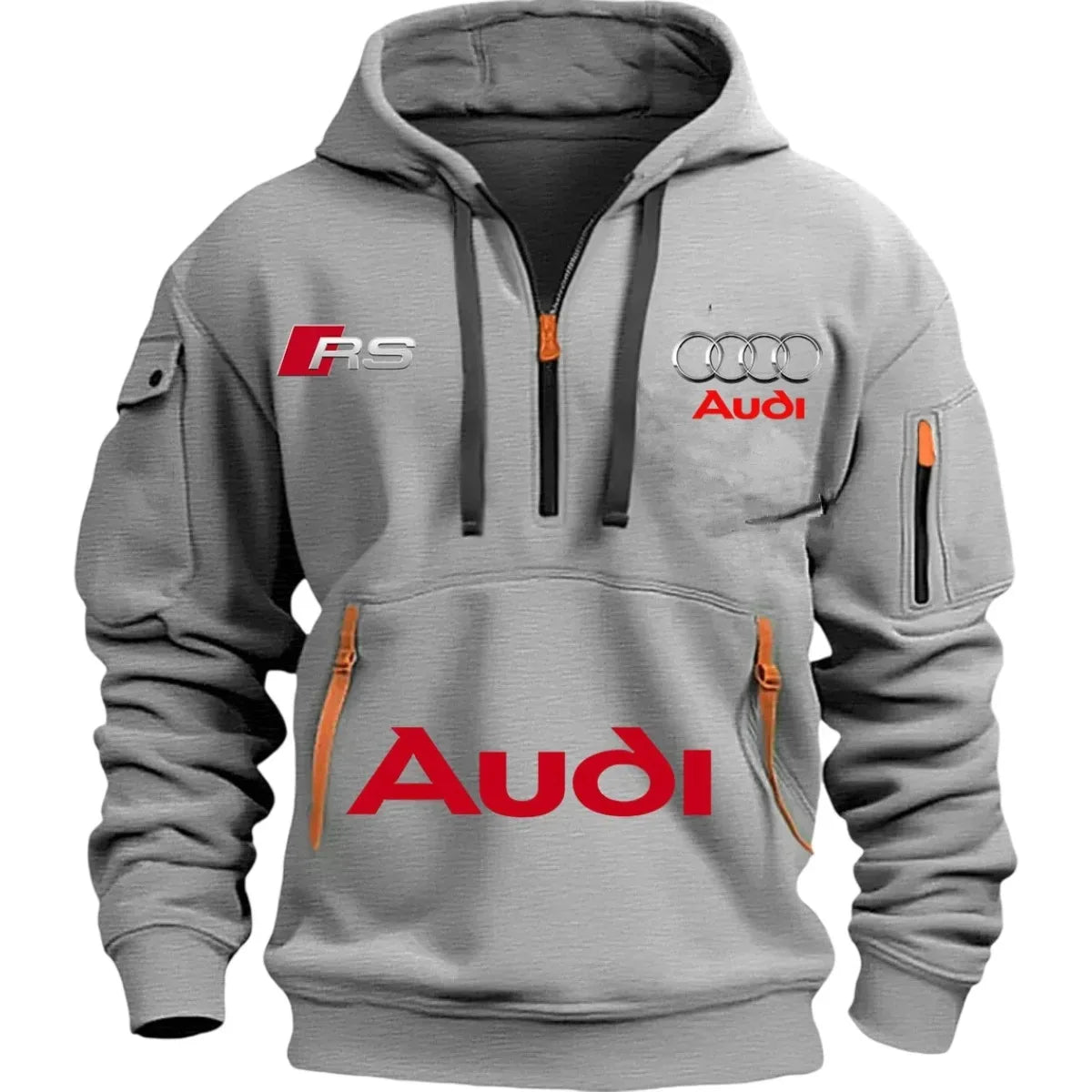 Audi 2026 Autumn/Winter New Men's Outdoor Leisure Sport Coat (with Hood Design) Printed Style - Mid-Sleeve Zippered Hooded Coat