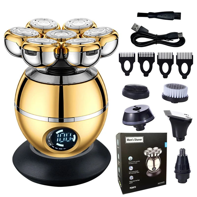 Newest 5-in-1 Electric Shaver 7D Floating Cutter Head Bald Hair Clipper Wireless Charging Men Nose Trimmer Electric Beard Razor