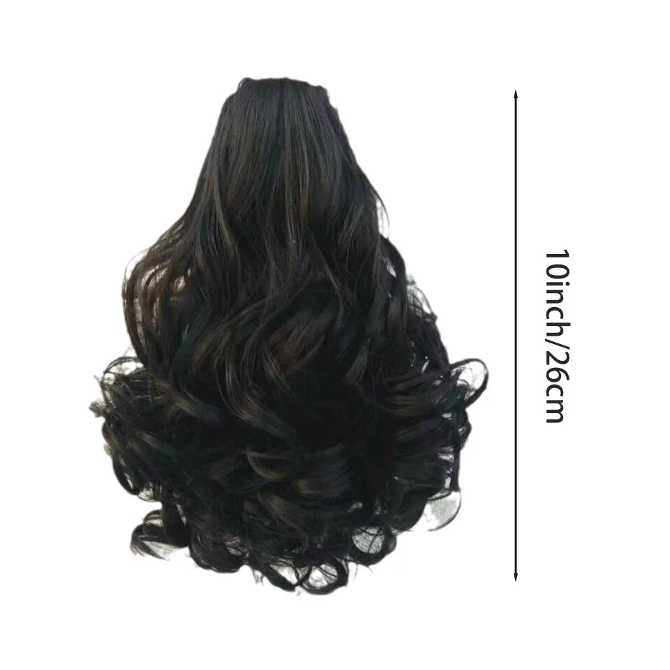 Synthetic Hair Ponytail Extensions Claw Clip in Hairpieces for Women High Temperture Fiber Short Wave Ponytail Black Brown