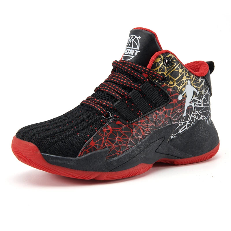 Children‘s Basketball Shoes Non-slip Breathable Basketball Training Sneakers Lace-up Boys Girls Basketball Boots Athletic Shoes