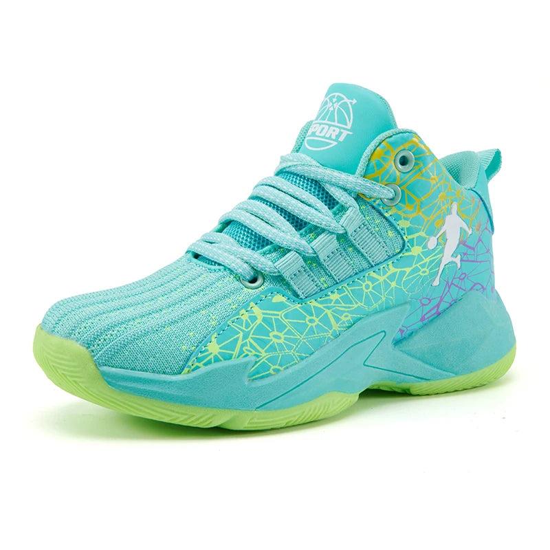 Children‘s Basketball Shoes Non-slip Breathable Basketball Training Sneakers Lace-up Boys Girls Basketball Boots Athletic Shoes