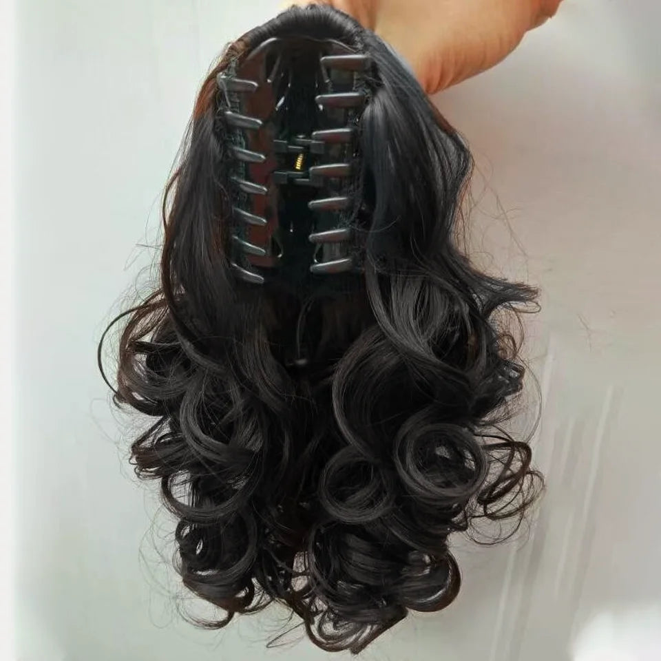 Synthetic Hair Ponytail Extensions Claw Clip in Hairpieces for Women High Temperture Fiber Short Wave Ponytail Black Brown