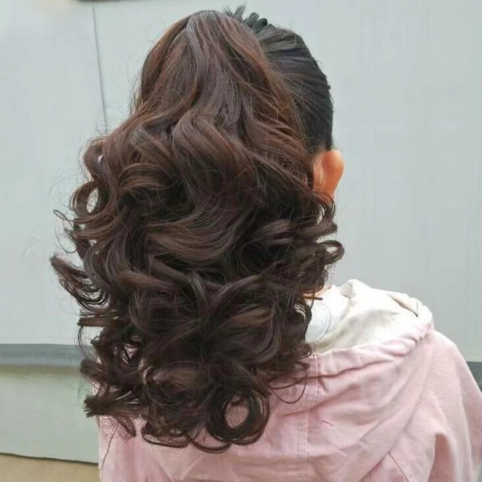 Synthetic Hair Ponytail Extensions Claw Clip in Hairpieces for Women High Temperture Fiber Short Wave Ponytail Black Brown