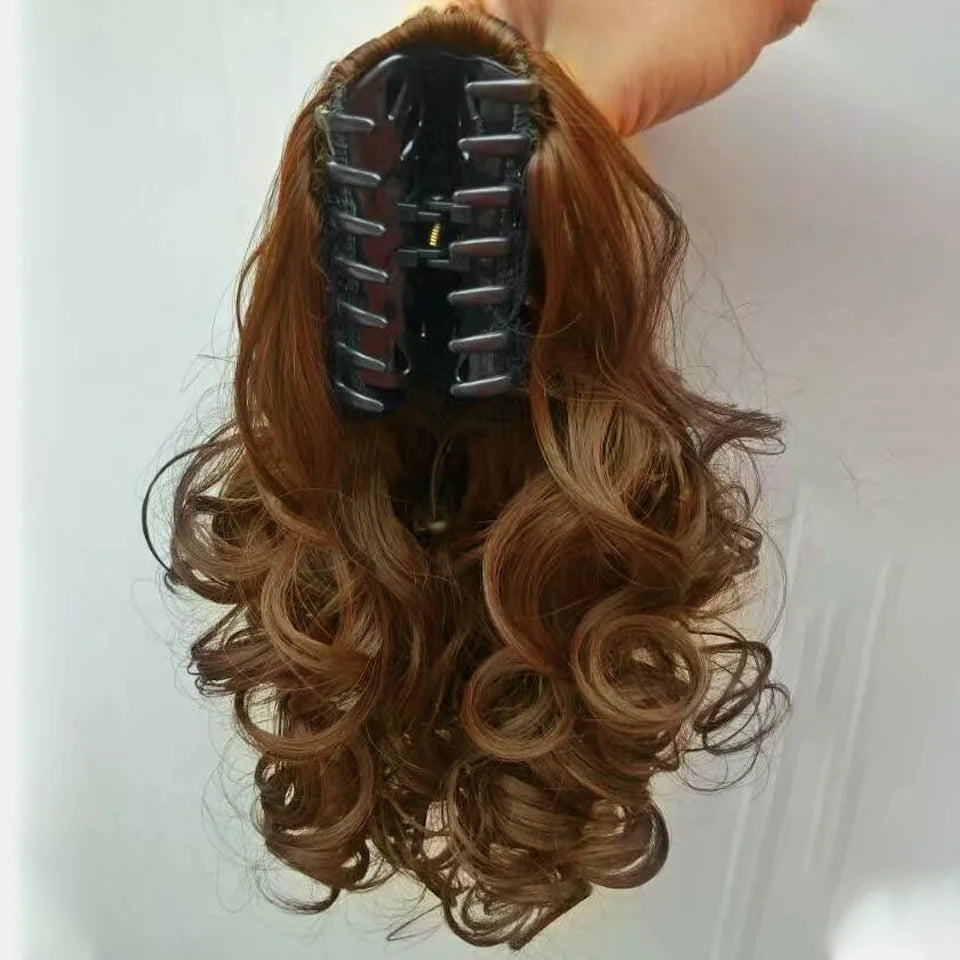 Synthetic Hair Ponytail Extensions Claw Clip in Hairpieces for Women High Temperture Fiber Short Wave Ponytail Black Brown