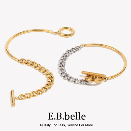 E.B.belle Stainless Steel O And T Shaped Buckle Bracelet Chain Mixed&Golden Color Bracelet Daily Jewelry Decoration For Women