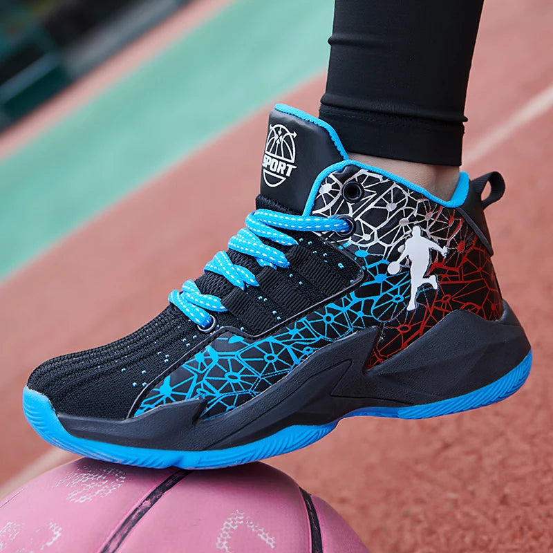 Children‘s Basketball Shoes Non-slip Breathable Basketball Training Sneakers Lace-up Boys Girls Basketball Boots Athletic Shoes