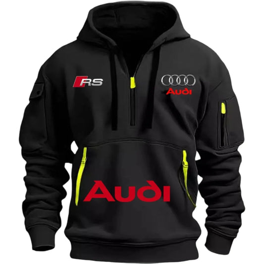 Audi 2026 Autumn/Winter New Men's Outdoor Leisure Sport Coat (with Hood Design) Printed Style - Mid-Sleeve Zippered Hooded Coat