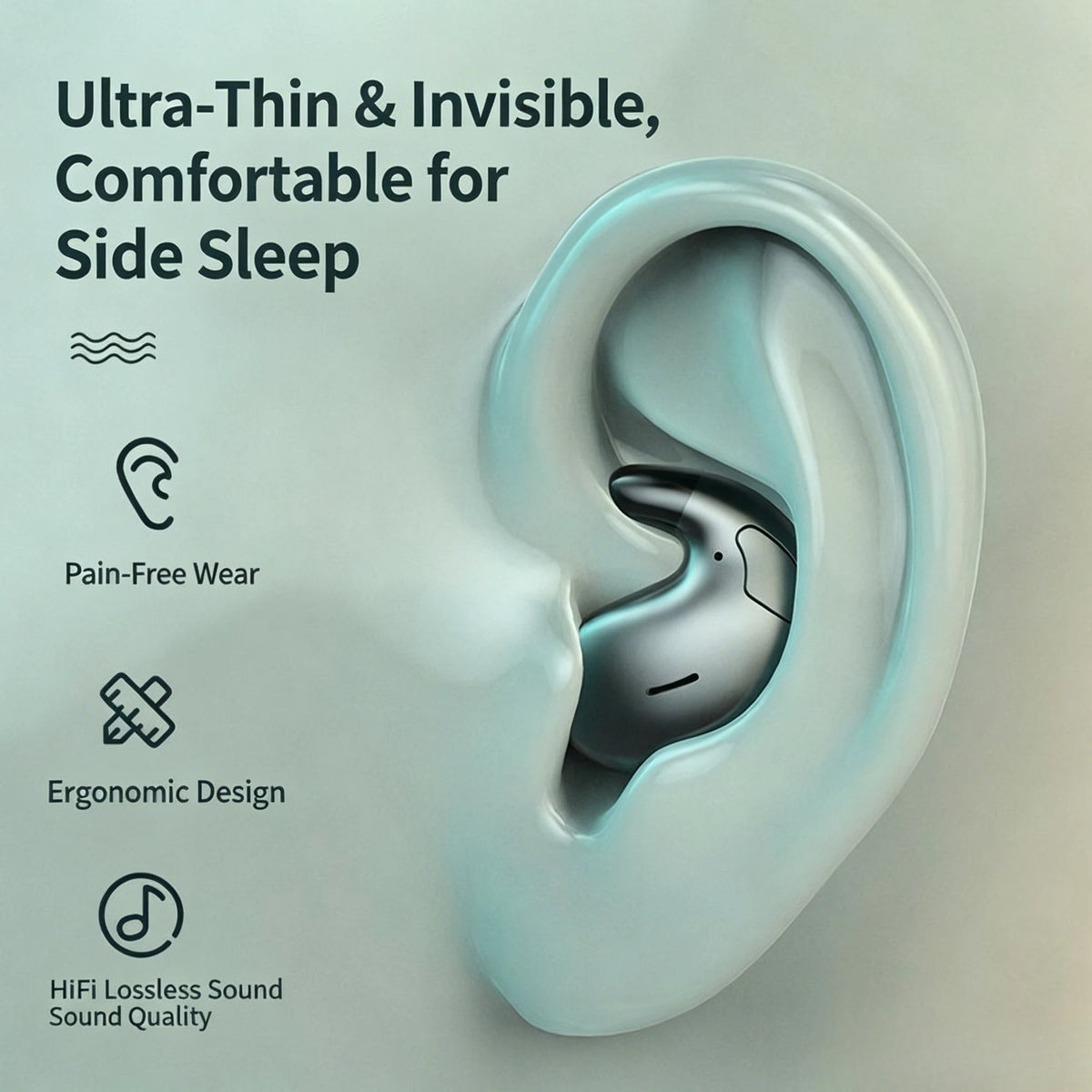Fit Invisible Mini Earphones Ultra Light Ergonomic Design Comfortable for Side Sleeping HD Mic for Clear Calls Lightweight