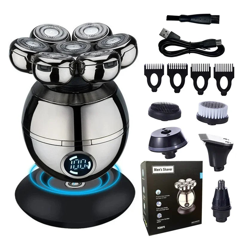 Newest 5-in-1 Electric Shaver 7D Floating Cutter Head Bald Hair Clipper Wireless Charging Men Nose Trimmer Electric Beard Razor