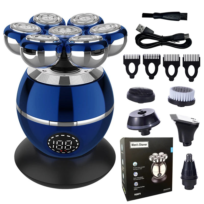Newest 5-in-1 Electric Shaver 7D Floating Cutter Head Bald Hair Clipper Wireless Charging Men Nose Trimmer Electric Beard Razor